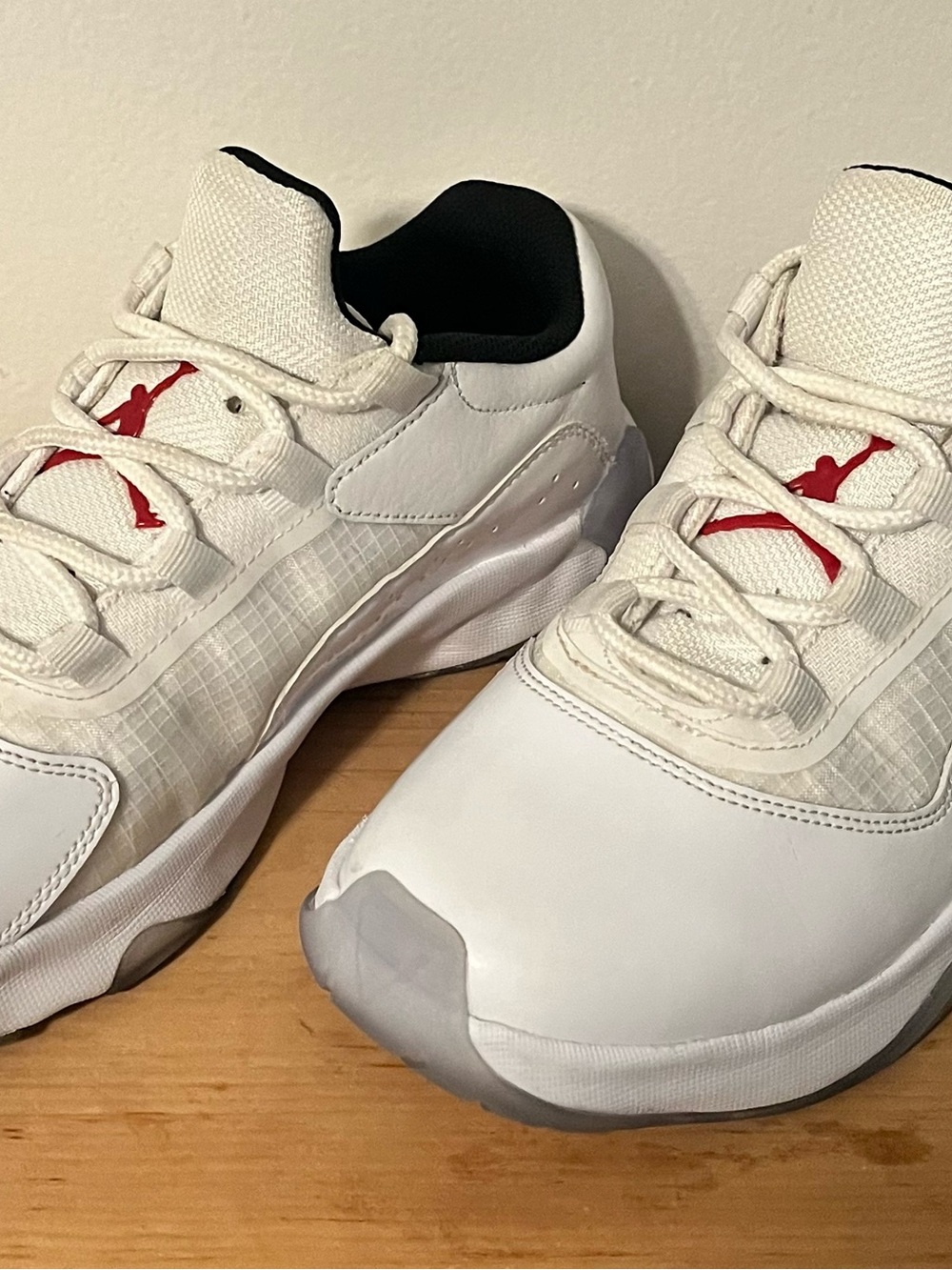 Jordan Kids White Sneakers with Red Jumpman Accent
